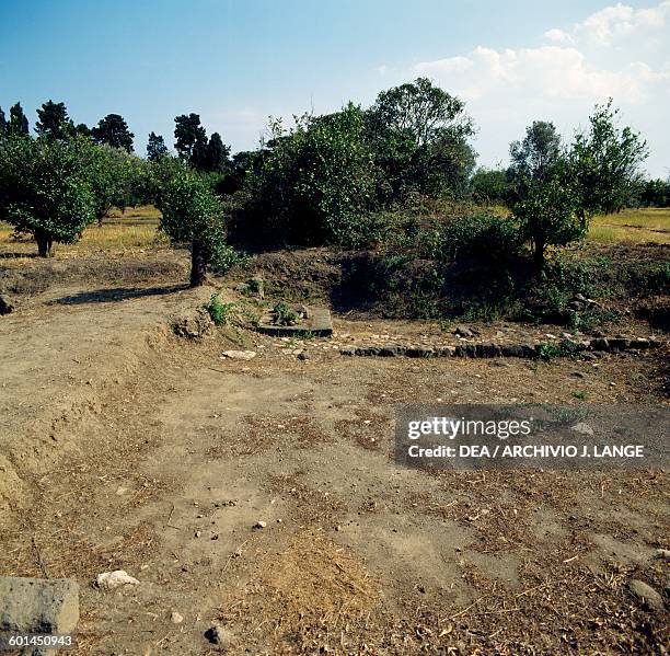 Ruins of ancient city of Naxos, Giardini-Naxos, Sicily, Italy. Greek civilisation, Magna Graecia, 8th-5th century BC.