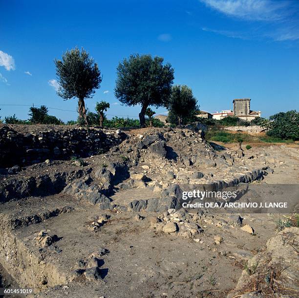 Ruins of ancient city of Naxos, Giardini-Naxos, Sicily, Italy. Greek civilisation, Magna Graecia, 8th-5th century BC.