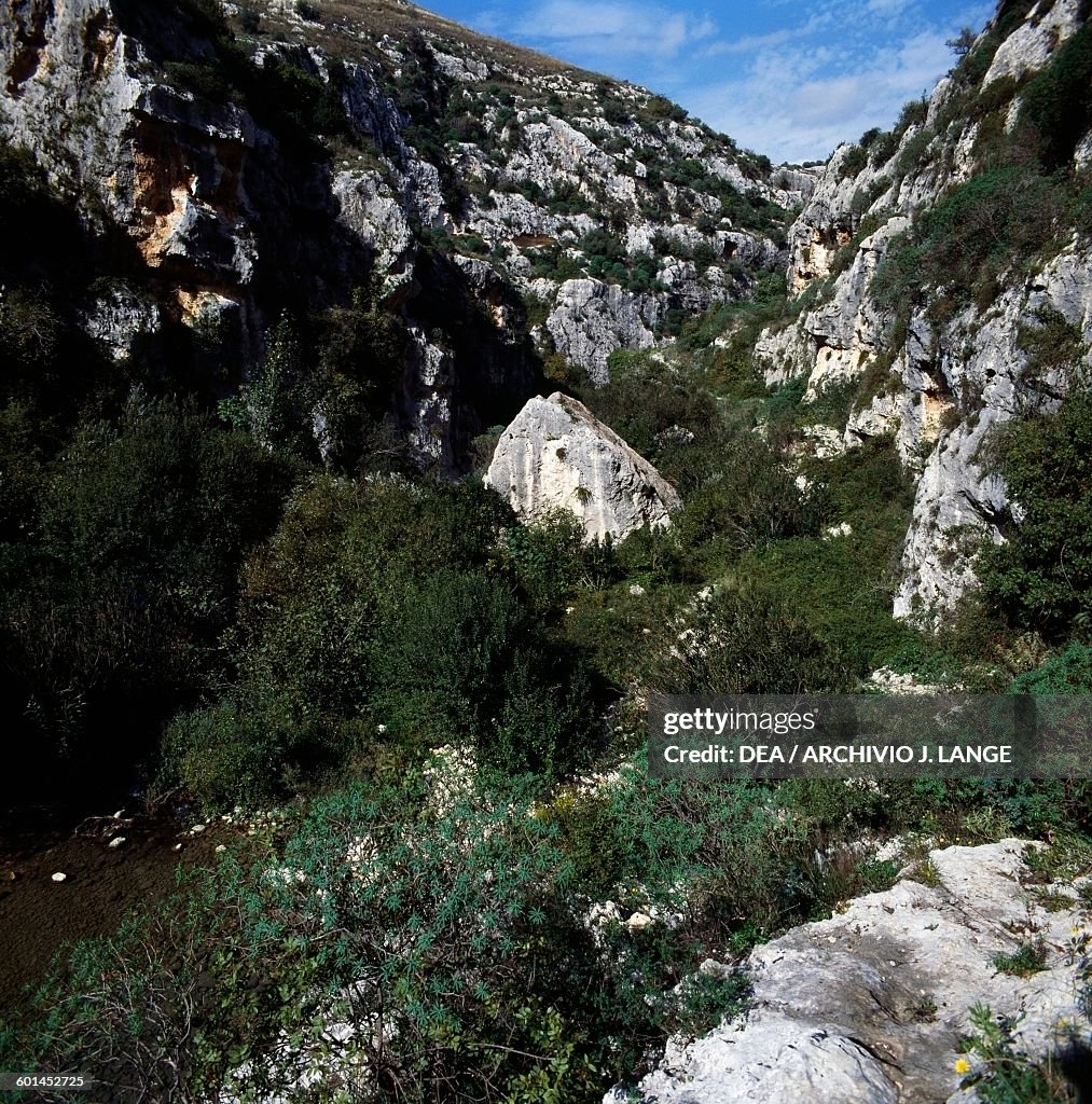 Rocky landscape near Rocky Necropolis of Pantalica
