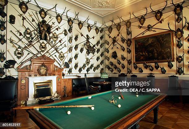 Hunting room with a billiards table, Archbishop's palace in Kromeriz . Czech Republic, 17th-18th century.