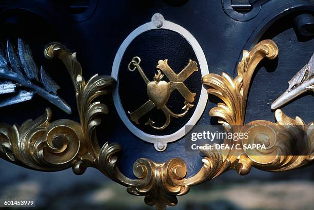 Decorative element on a 19th century hearse in the courtyard of Bojnice castle. Slovakia, 12th-19th century.