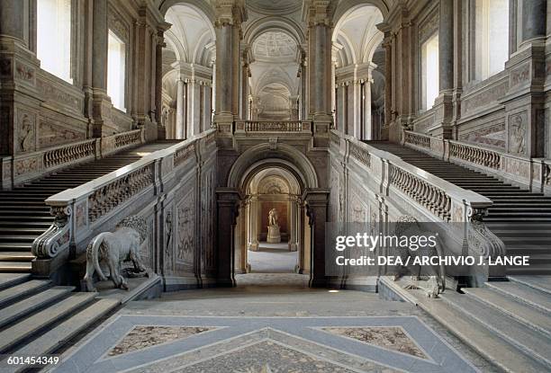 The Grand staircase, architect Luigi Vanvitelli , Royal Palace of Caserta , Campania. Italy, 18th century.
