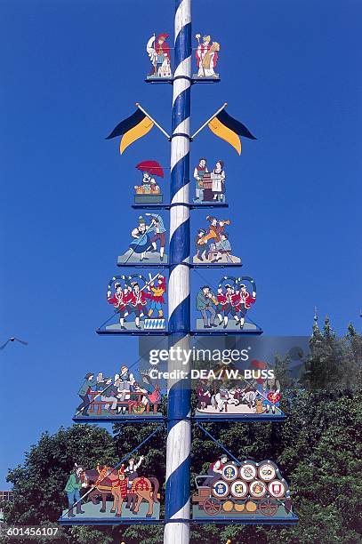 Greasy pole, Viktualienmarkt, Munich, Bavaria, Germany.