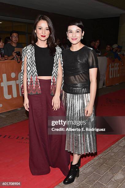 Actresses Julie Estelle and Chelsea Islan attend the "Headshot" premiere during the 2016 Toronto International Film Festival at Ryerson Theatre on...