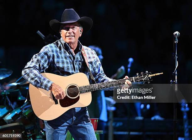 Recording artist George Strait performs during one of his exclusive worldwide engagements, "Strait to Vegas" at T-Mobile Arena on September 9, 2016...