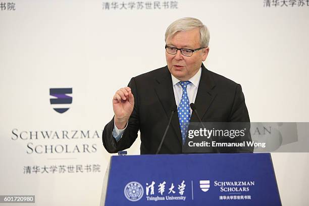 Kevin Rudd, former Prime Minister of Australia ,speaks during the ceremony of Schwarzman Scholars offical convocation on September 10, 2016 in...