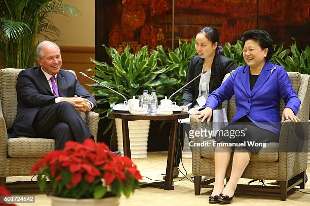 Blackstone founder and American philanthropist Stephen A. Schwarzman and Vice Prime Minister of China Liu Yandong attend the ceremony of Schwarzman...