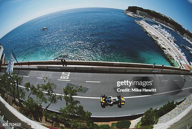 Jarno Trulli of Italy drives the Minardi Team Minardi Team M197 Hart 830 V8 during practice for the Grand Prix of Monaco on 10 May 1997 on the...