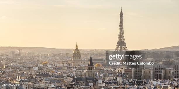 panoramic of eiffel tower and city of paris - paris cityscape stock pictures, royalty-free photos & images