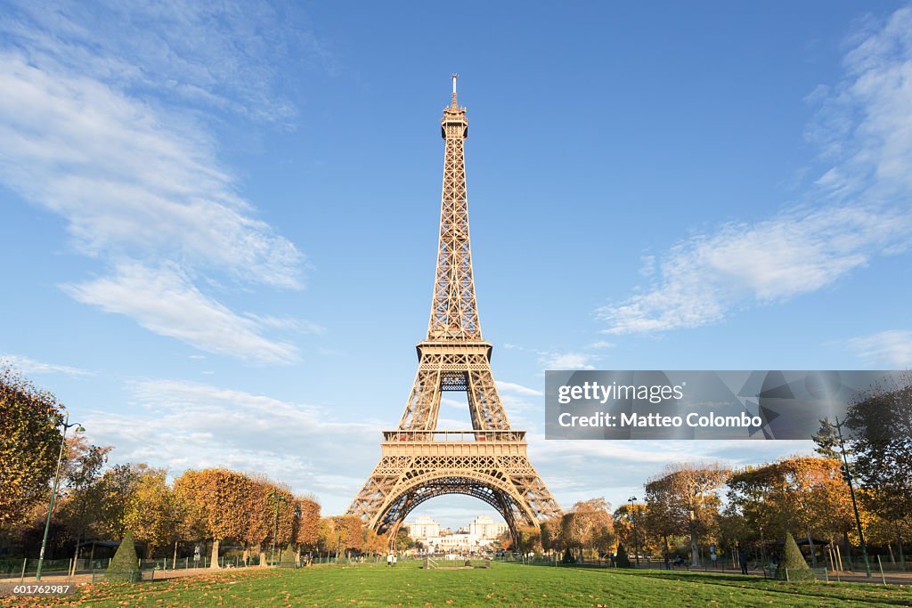 Eiffel tower with blue sky, Paris, France