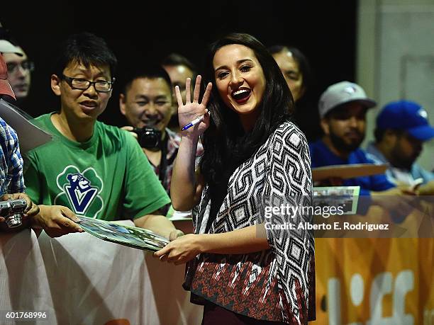 Actress Julie Estelle attends the premiere of "Headshotl" as part of the Toronto International Film Festival at Ryerson Theater on September 9, 2016...