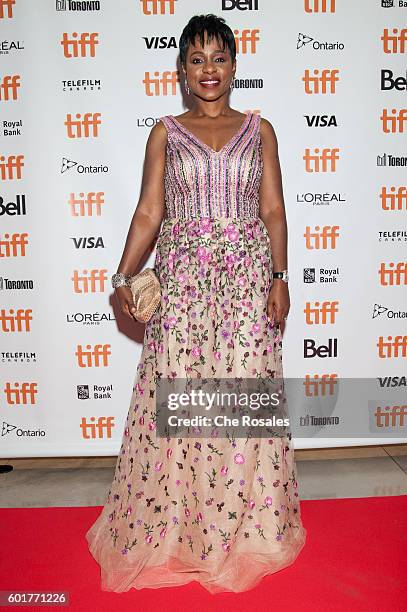 Executive Producer Bolanle Austen-Peters arrives at the red carpet and premier of 93 Days at Isabel Bader Theatre on September 9, 2016 in Toronto,...