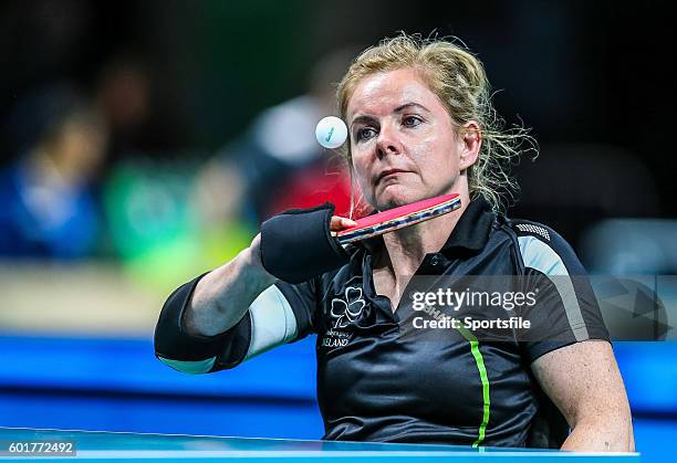 Rio , Brazil - 9 September 2016; Rena McCarron-Rooney of Ireland in action against Maha Bargouthi of Jordan during their Women's Singles Table Tennis...