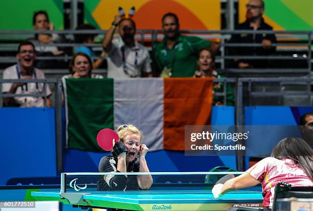 Rio , Brazil - 9 September 2016; Rena McCarron-Rooney of Ireland celebrates a point against Maha Bargouthi of Jordan during their Women's Singles...