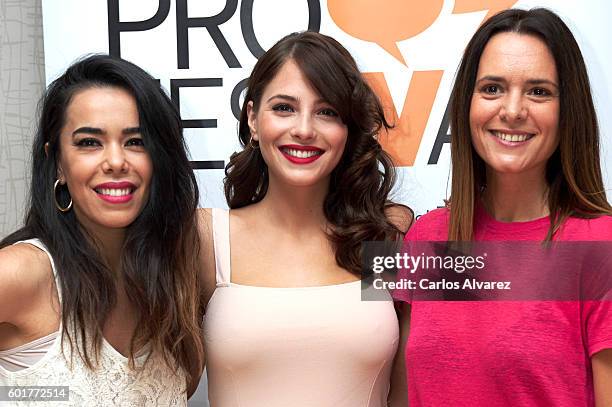 Spanish actresses Beatriz Luengo , Andrea Duro and Eva Santolaria attend "De Al Salir de Clase a Fisica o Quimica" press conference at Palacio de...