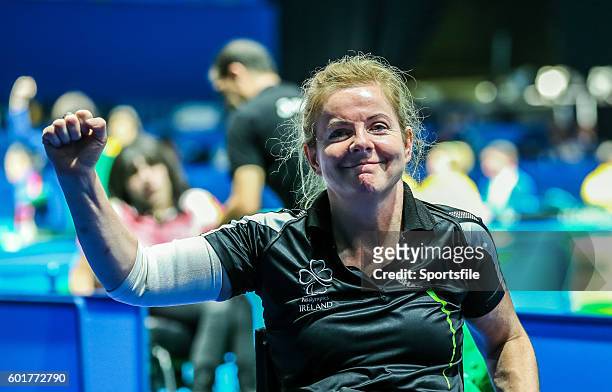 Rio , Brazil - 9 September 2016; Rena McCarron-Rooney of Ireland celebrates after beating Maha Bargouthi of Jordan during their Women's Singles Table...