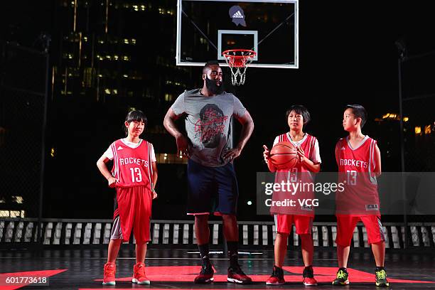 American basketball player James Harden interacts with fans at New World Taiping Lake Garden on September 9, 2016 in Shanghai, China.