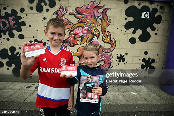 Fans arrive for the Premier League match between Middlesbrough and Crystal Palace at Riverside Stadium on September 10, 2016 in Middlesbrough,...