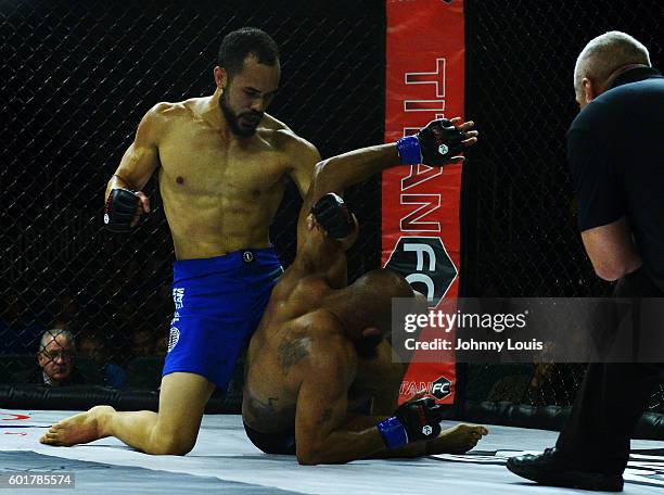 Taylor Krahl fight Robert Turnquest in their 175 Catchweight bout during the TITAN FC41 UFC fight event at Bank United Center on September 9, 2016 in...