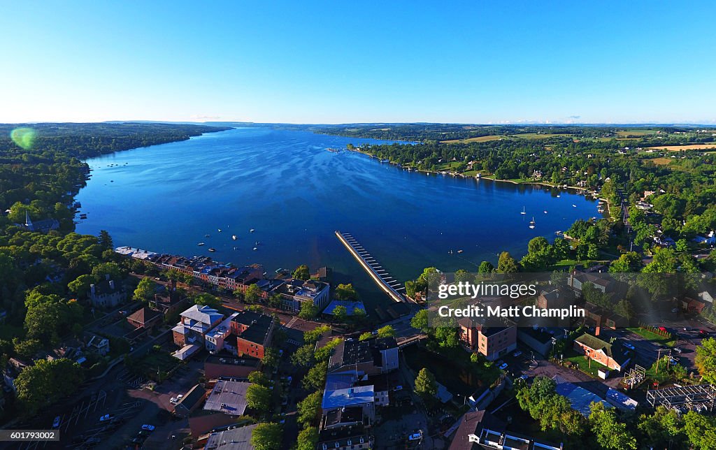 Aerial of Skaneateles Lake and Village
