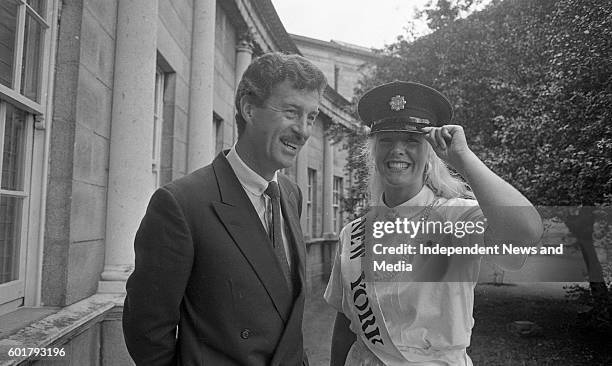 The New York Rose, Kelly Moran a member of the New York Police Departmant tries on a Garda Cap when the Roses visited Leinster House also in the...