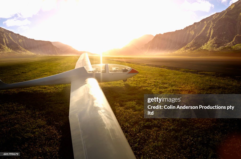 Glider airplane on remote runway