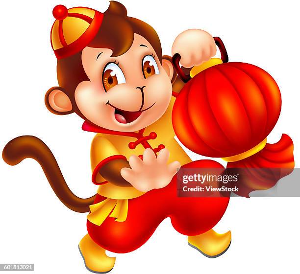 monkey year illustration - paper lantern white background stock illustrations