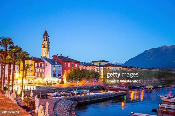 switzerland, lago maggiore, ascona, blue hour - アスコナ ストックフォトと画像