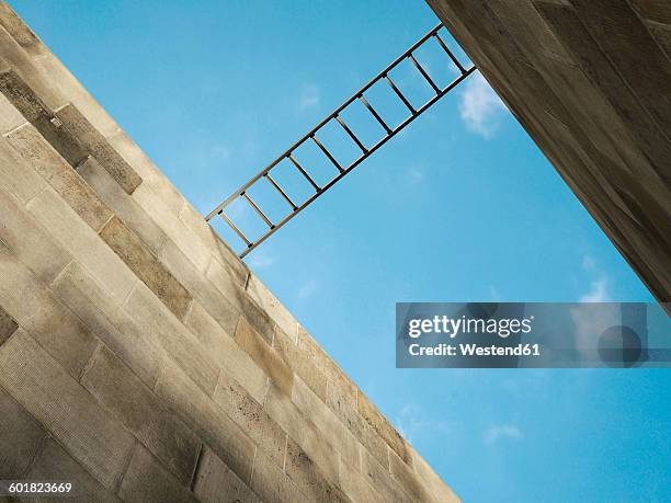 3d rendering, ladder connecting two walls - hindernisse überwinden stock-grafiken, -clipart, -cartoons und -symbole