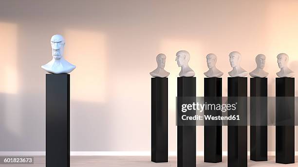 bust standing out from the crowd, 3d rendering - ausstellung stock-grafiken, -clipart, -cartoons und -symbole