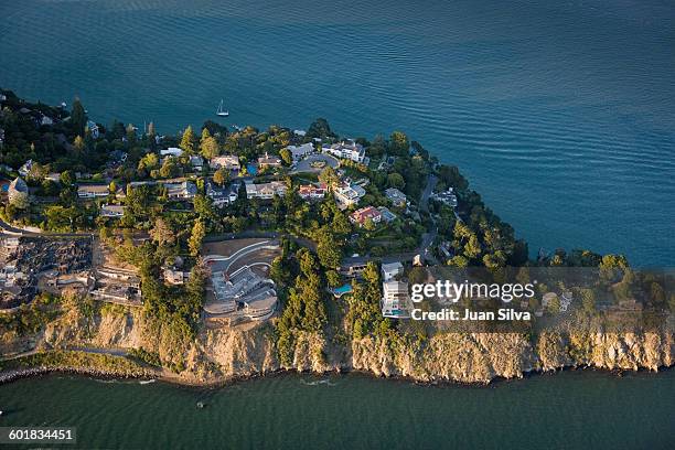 aerial view of luxury houses, tiburon, marin count - marin county photos et images de collection