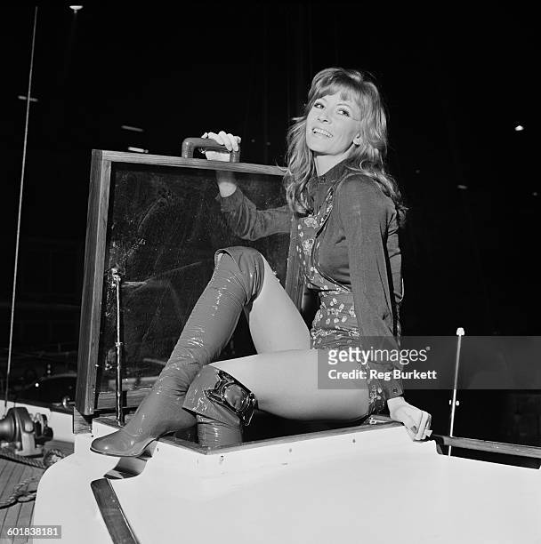 English actress and model Vicki Hodge at the London Boat Show, three days prior to its opening, UK, 1st January 1971.