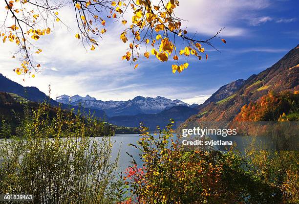 mountain landscape, lake lungern, obwalden, switzerland - lungern switzerland stock pictures, royalty-free photos & images