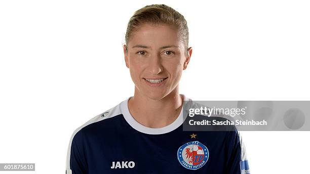 Bianca Schmidt of 1. FFC Turbine Potsdam poses during the Allianz Women's Bundesliga Club Tour on September 7, 2016 in Potsdam, Germany.