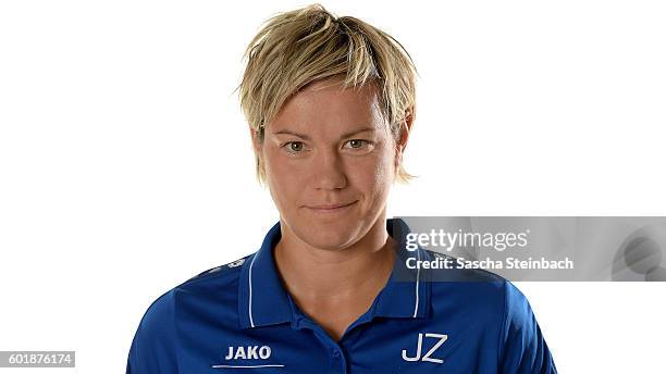 Assistant coach Jennifer Zietz of 1. FFC Turbine Potsdam poses during the Allianz Women's Bundesliga Club Tour on September 7, 2016 in Potsdam,...