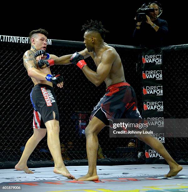 Brok Weaver fight Martin Brown in their 160 Catchweight bout during the TITAN FC41 UFC fight event at Bank United Center on September 9, 2016 in...