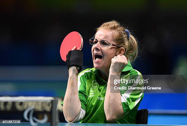 Rio , Brazil - 10 September 2016; Rena McCarron Rooney of Ireland celebrates a score during the SF1 - 2 Women's Singles Quarter Final against Su-Yeon...