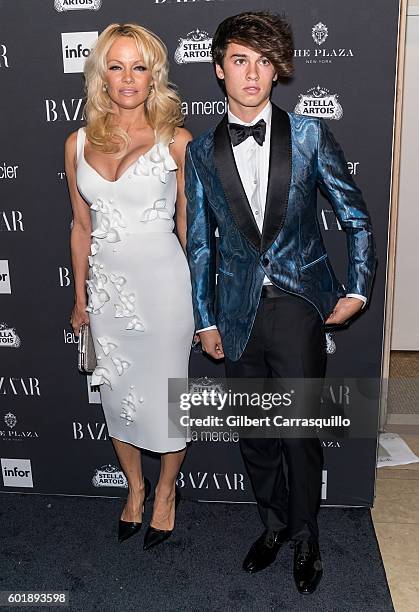 Pamela Anderson and Dylan Jagger Lee attend Harper's BAZAAR Celebrates 'ICONS By Carine Roitfeld' at The Plaza Hotel on September 9, 2016 in New York...