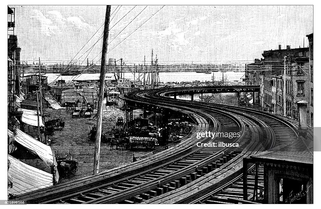 Antique illustration of New York railroad