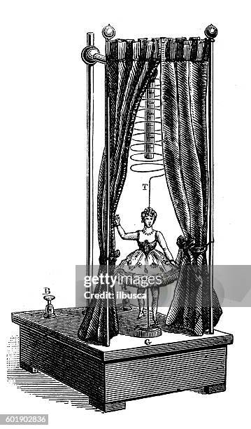 antique illustration of musix box carillon dancing doll toy - music box stock illustrations