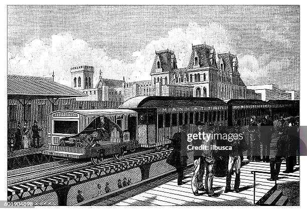 antique illustration of new york railroad - the bronx subway stock illustrations