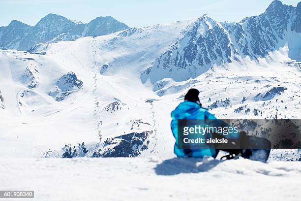 snowboarder enjoying the nature in mountains - andorra people stock pictures, royalty-free photos & images