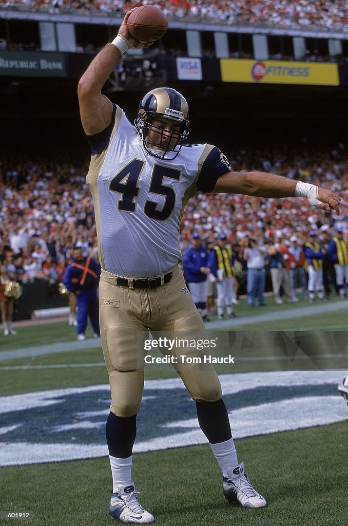 Jeff Robison Jeff Robinson of the St. Louis Rams celebrates in the end zone during ...