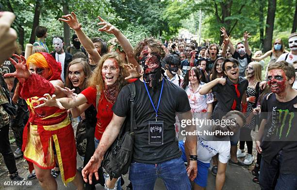 Ukrainians dressed up as zombies take part in a &quot;Zombie walk 2016&quot; in downtown Kiev,Ukraine,10 September,2016.