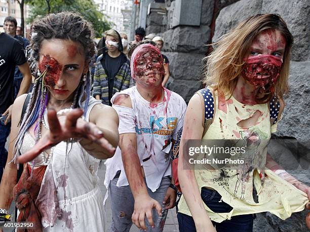 Ukrainians dressed up as zombies take part in a &quot;Zombie walk 2016&quot; in downtown Kiev,Ukraine,10 September,2016.