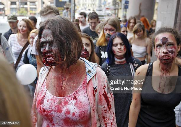 Ukrainians dressed up as zombies take part in a &quot;Zombie walk 2016&quot; in downtown Kiev,Ukraine,10 September,2016.