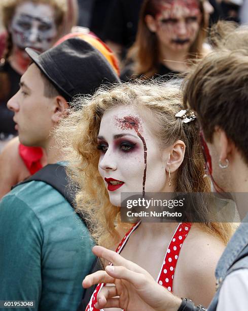 Ukrainians dressed up as zombies take part in a &quot;Zombie walk 2016&quot; in downtown Kiev,Ukraine,10 September,2016.