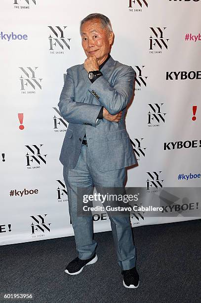 Actor George Takei poses backstage at the KYBOE! fashion show during New York Fashion Week: The Shows at The Arc, Skylight at Moynihan Station on...