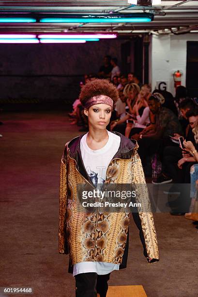 Model walks the runway at the Baja East Fashion Show during New York Fashion Week at 25 Beekman on September 9, 2016 in New York City.