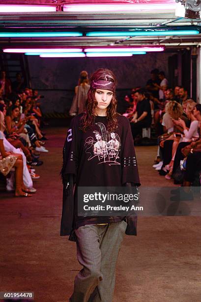 Model walks the runway at the Baja East Fashion Show during New York Fashion Week at 25 Beekman on September 9, 2016 in New York City.